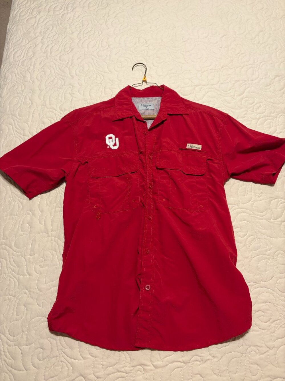 Chiliwear Red Lightweight Performance Short Sleeve Button-Up Shirt, Oklahoma Soo